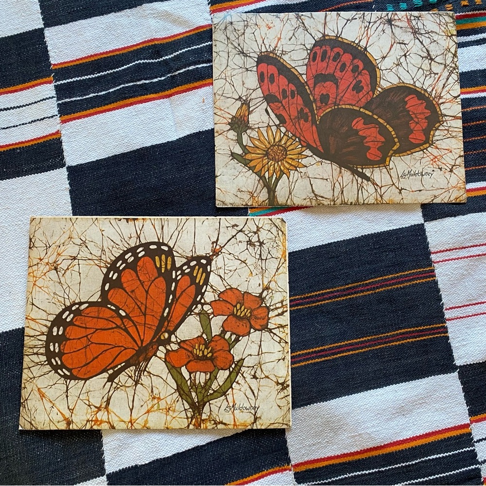 Vintage Butterfly LS Muldowney reproduction Prints. Set of 2! 8x10. Batik art.
